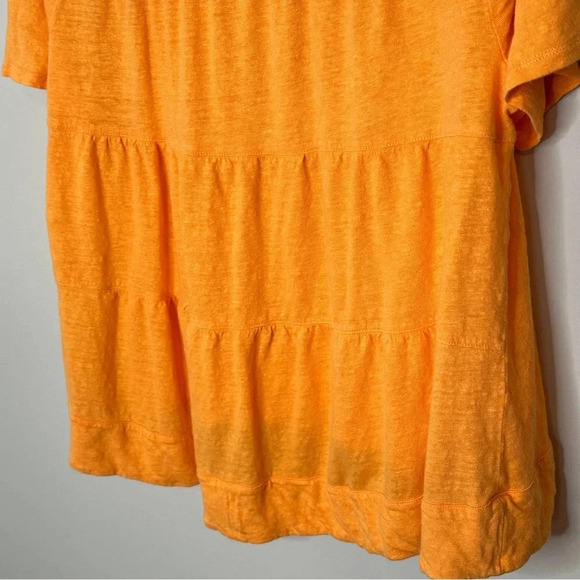 Chicos 100% Linen Orange tiered Back short sleeve Blouse Top size 2 (Large) - Picture 9 of 10